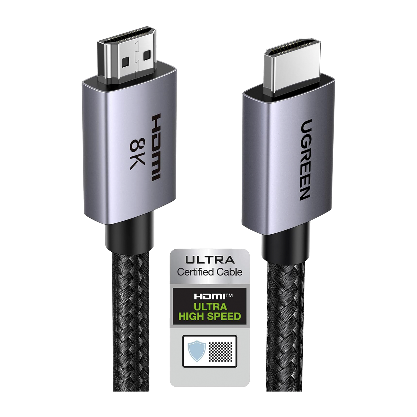 Cable HDMI 2.1 de 8K@60Hz | 2 m | 48Gbps | HDR10+ | 3D Inversivo| eARC | Dolby ATMOS | VVR | QMS | QFT | ALLM | 3 modos de Visualización | Certificado HDMI 8K | Niquelado | Nylon Trenzado | Carcasa de Aluminio.