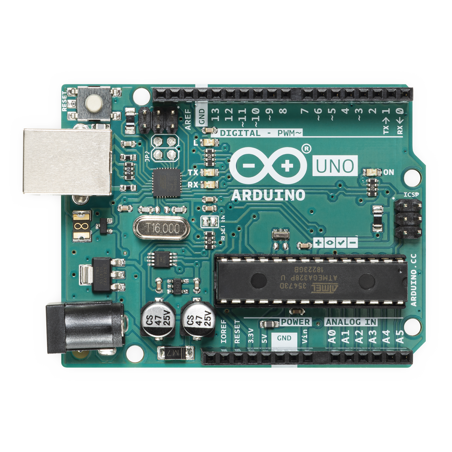 Arduino UNO REV3 / Una gran herramienta para iniciar en el mundo de la electrónica y la programación, Chip reemplazable, Adaptador para batería 9v