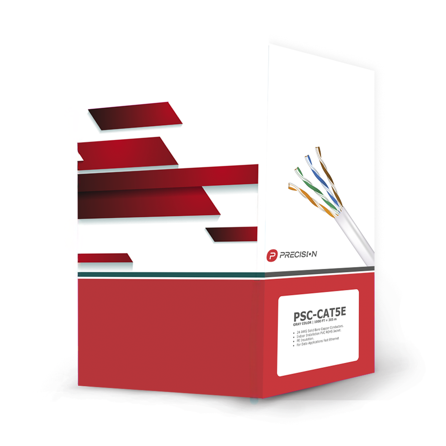 Bobina de cable de UTP de 4 pares Cat5e de 305 m (1000 ft), 100% Cobre, PVC ROHS, Color Gris, 24 AWG, Uso en Interior, Para Aplicaciones de Voz, Datos y Video