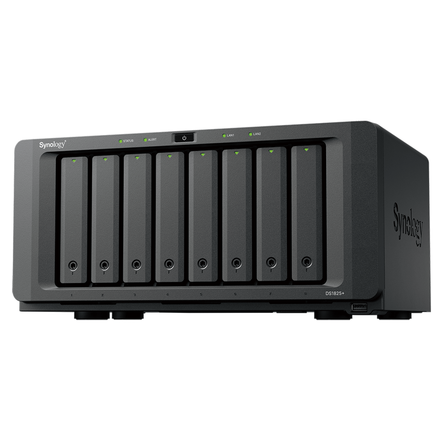NAS DiskStation DS1825+ | 8 Bahías | AMD Ryzen V1500B | 8 GB DDR4 ECC | Hasta 2,239 MB/s Lectura | 2 Puertos 2.5GbE | Expansión PCIe 3.0 | Compatible con 10GbE y 25GbE | Caché SSD M.2 | Synology DSM.