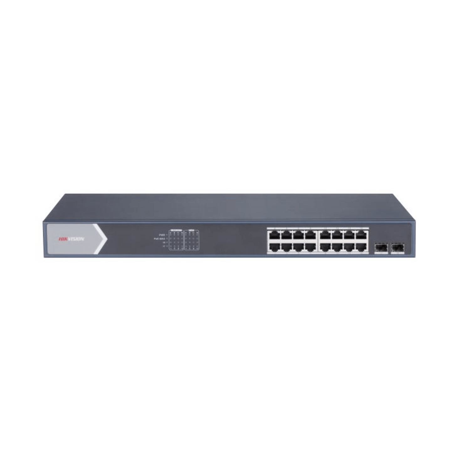 Switch Gigabit PoE+ / Administrable / 16 Puertos 1000 Mbps PoE+ / 2 Puertos SFP / Configuración Nube desde Hik-ParnerPro / PoE hasta 300 Metros / 225 Watts