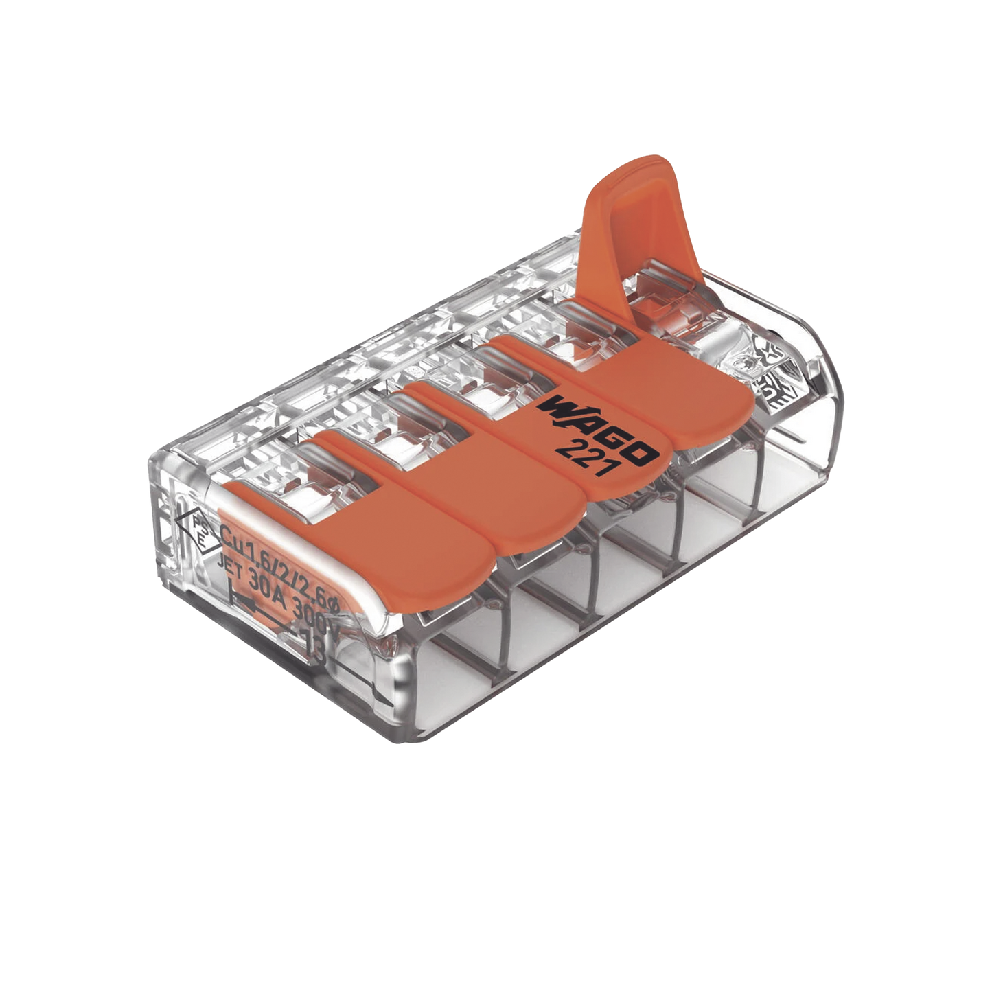 Conector de empalme compacto para todo tipo de conductores transparente para 5 conductores.