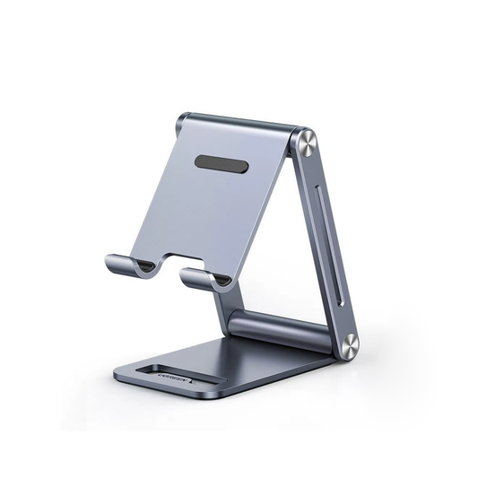 Soporte para Teléfono Celular de Aluminio | Angulo Ajustable | Amplia Compatibilidad con dispositivos de 4.7'' a 7.9'' | Antideslizante | Antiarañazos | Plegable | Color Gris.