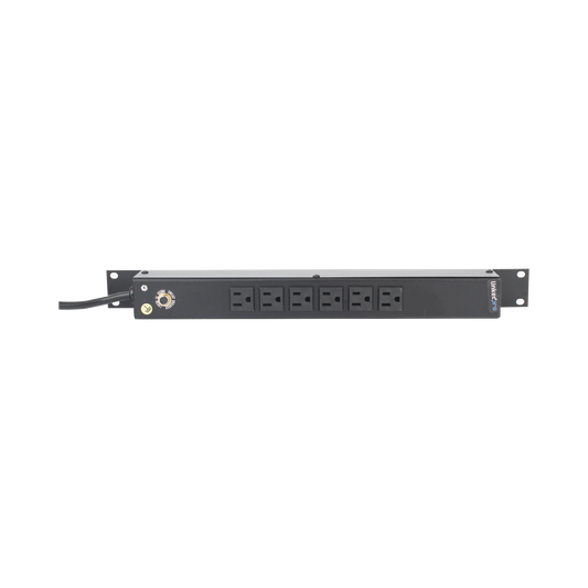 Multicontacto Horizontal (PDU) de 6 Contactos (NEMA 5-15R) Rack 19" 1UR. Voltaje Entrada/Salida: 120Vca/15A