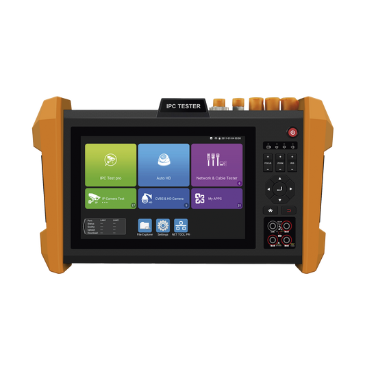Tester Profesional Multifunción | Pantalla Táctil 7" | Láser Integrado | Cámara Integrada | Prueba IP/HD Coaxial | 4K/8K | H.265/H.265 | ONVIF | WiFi | Analizador de Cable | Medidor de Potencia Óptica y Red | TDR |